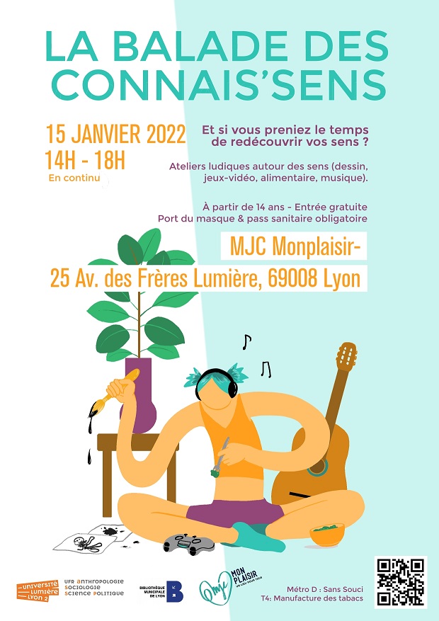 affiche les ethnomades avec dessin représentant une personne entourée d'une plante et d'une guitare