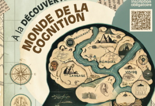 Affiche pour le Forum des Sciences Cognitives. Elle indique : "A la découverte du monde de la cognition - Au programme... conférences, stands, jeux, animations... Le 22 mars 2025 de 9h30 à 17h Campus Berges du Rhône Lyon 2 4 rue de l'Université."