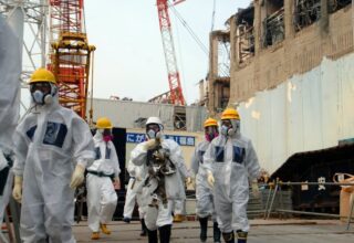 IAEA experts depart Unit 4 of TEPCO's Fukushima Daiichi Nuclear Power Station on 17 April 2013 as part of a mission to review Japan's plans to decommission the facility. Photo Credit: Greg Webb / IAEA