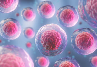 3d rendering of Human cell or Embryonic stem cell microscope background.