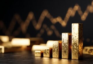 Abstract image depicting rising gold bars on a dark background, symbolizing wealth, investment growth, and financial success. By Pug - AdobeStock. AI-generated