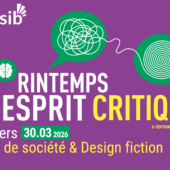 Affiche du printemps de l'esprit crique à l'Enssib, le 30 mars de 17h à 20h, jeux de société et design fiction