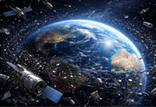 Un étudiant de l’INSA Lyon explore la pollution de la mésosphère liée aux débris spatiaux et cherche à en mesurer les impacts encore invisibles. © IA