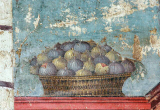 Panier de figues, fresque murale, Villa de Poppée à Oplontis (79 av. n. è.) proche de Pompeï (Italie) © Wikipédia CC BY 3.0 Amadalvarez 2009
